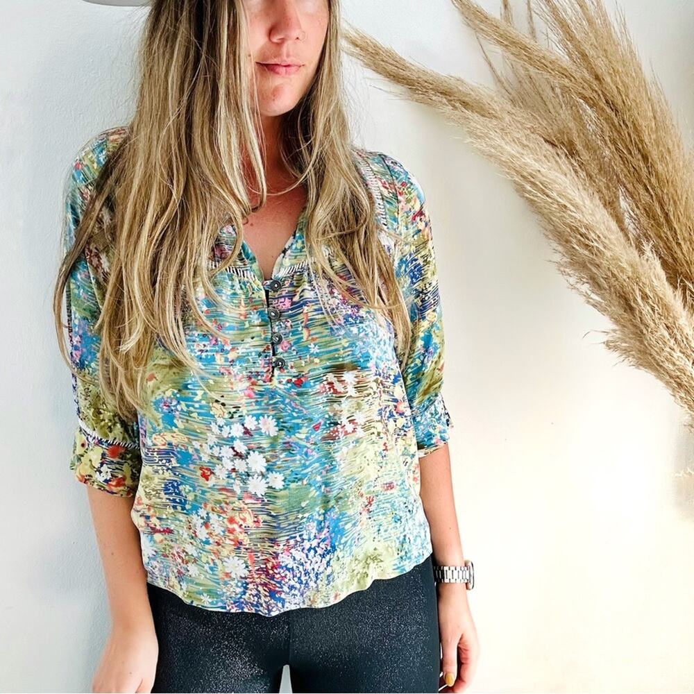 ANTHROPOLOGIE Dolan Blue White Flowering Pasture Button Silk Blouse Shirt Top M - Picture 9 of 13
